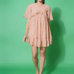 KATLINE Floral Printed Georgette Empire Dress-image-13
