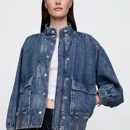 GAP Women Blue Washed Loose-Fit Denim Jacket-image-32