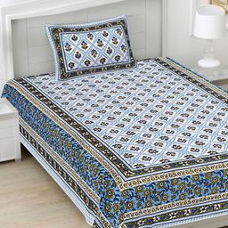FrionKandy Living Blue Floral Printed Cotton 180 TC Single Bedsheet Set 2.28 m x 1.52 m-image-79