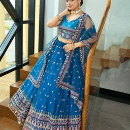 Warthy Ent Embroidered Sequinned Semi-Stitched Lehenga & Unstitched Blouse With Dupatta image 4