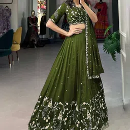 LADY SHOPI Embroidered Semi-Stitched Lehenga & Unstitched Blouse With Dupatta-picture-17