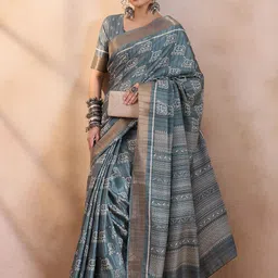 House of pataudi Kalamkari Printed Sungudi Saree with Blouse Piece-1