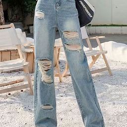 bebe Women Straight Fit High-Rise Mildly Distressed Heavy Fade Jeans-picture-36