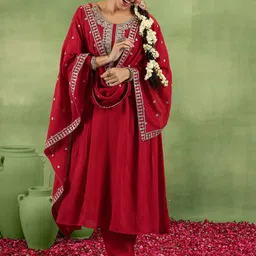 Libas Floral Embroidered Zari Anarkali Kurta With Trousers & Dupatta-21