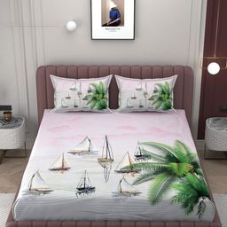 BELVOSTUM Pink & Green Ethnic Motifs 250 TC King Bedsheet with 2 Pillow Covers-image-14