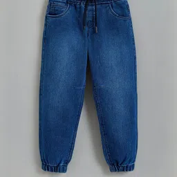 Hopscotch Boys Navy Blue Jogger Fit Mid-Rise Stretchable Cotton Jeans With Elasticated Hem-picture-21