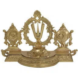 Exotic India Gold-Toned Bronze Three Vaishnava Symbols Wick Diya-image-51