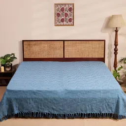 Fabindia Blue Sangam Textured King SizeBedCover-image-30