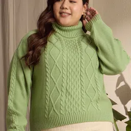 Berrylush Curve Women Cable Knit Self Design Pullover-image-71