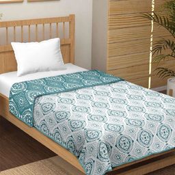 CHICERY Blue & White Floral Printed AC Room 210 GSM Cotton Double Bed Dohar-23