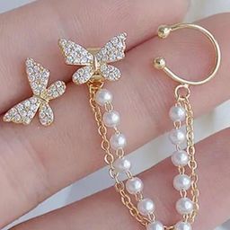 SZN KoreanEarring417 Gold-Plated Contemporary Shaped Pearls Hoop Earrings-90