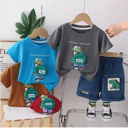 Bold N Elegant Kids Printed Round Neck Pure Cotton T-shirt With Shorts-image-95