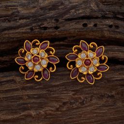 Kushal's Fashion Jewellery Gold-Plated Stone Studded Floral Antique Studs Earrings-image-27