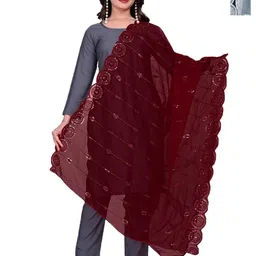 Kemza Pack Of 2 Geometric Embroidered Organza Dupatta With Sequinned-picture-12