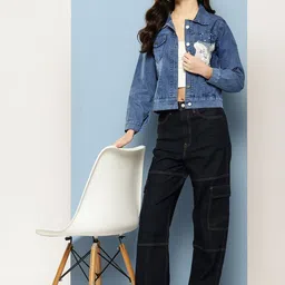 CORSICA Women Blue Cotton Denim Jacket-picture-10