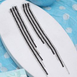 StyleCast Silver-Plated Rhinestone Studded Tasselled Contemporary Drop Earrings-image-12