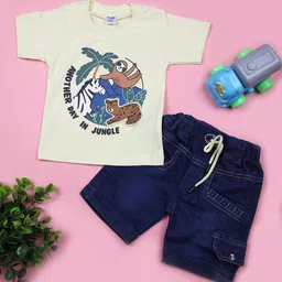 V-Mart Infant Boys Animal Graphic Printed Pure Cotton T-shirt With Denim Shorts-image-47