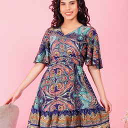 Boholyfe Women Print Flared Sleeve A-Line Dress-image-80