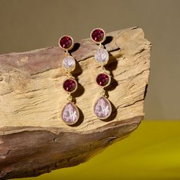 AMI Gold-Plated Artificial Stones Studded Geometric Drop Earrings-image-44