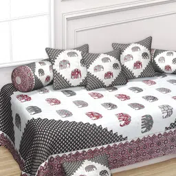 Texstylers 8-Pcs Maroon & Grey Printed Pure CottonDiwanSet-picture-10