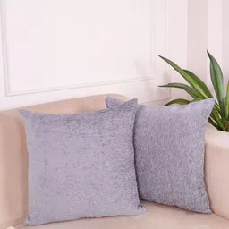 STITCHNEST Grey & White 2 Pieces Textured Chenille Square Cushion Covers-image-77