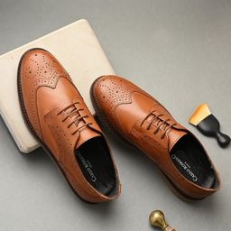 CARLO ROMANO Men Genuine Leather Lace-Up Formal Brogue Shoes-image-75