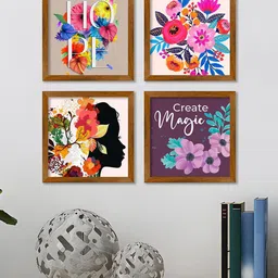 ArtVibes Pink & Purple 4 Pieces Printed Wooden Paintings Wall Art-image-112