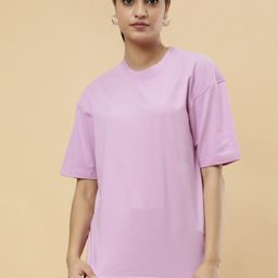 Mast & Harbour Drop-Shoulder Sleeves Round Neck Pure Cotton Bio Finish Boxy Casual T-shirt-image-80
