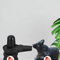 DARIDRA BHANJAN Black 2 Pieces Shivling & Nandi Marble Religious Idol Showpiece-98