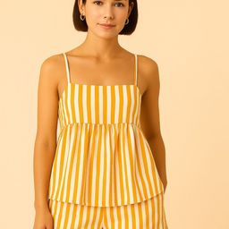 KAORI BY SHREYA AGARWAL Striped Square Neck Top With Shorts Co-Ords-image-95