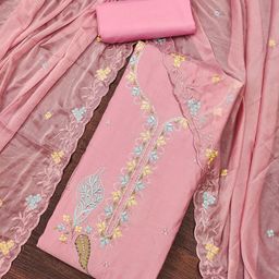 MANVAA Baby Pink Unstitched Sequence Embroidery Pure Cotton Silk Dress Material-picture-7