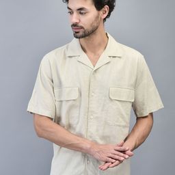 Woodland Men Spread Collar Solid Linen Casual Shirt-image-74