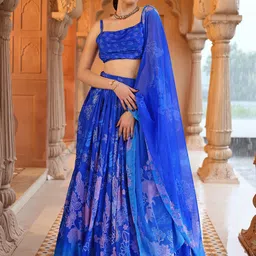 PURVAJA Printed Thread Work Ready to Wear Lehenga & Unstitched Blouse With Dupatta-picture-30
