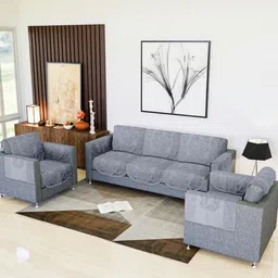 Aura Grey Printed Cotton Sofa Cover With Arms-image-51