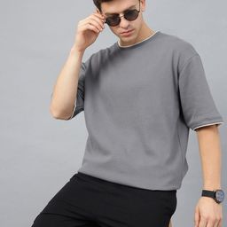 VEIRDO Men Self Design Round Neck Cotton Oversized T-shirt-image-67