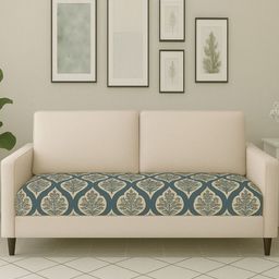 STITCHNEST Turquoise Blue & Beige Printed Sofa Cover-image-53