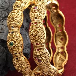 PANASH- Set Of 2 24 CT Gold-Plated Handcrafted Antique Bangles-image-40