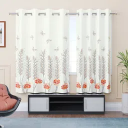 Kuber Industries White & Orange Colored 2 Pieces Floral Printed Window Curtains-picture-27
