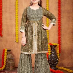 Muhuratam Girls Green Pure Cotton Kurta Sets-image-43