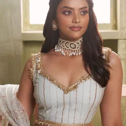 FABPIXEL Embroidered Sequinned Semi-Stitched Lehenga & Unstitched Blouse With Dupatta image 3