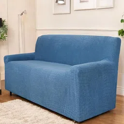 HOUSE OF QUIRK Universal Blue Self Design Jacquard 2 Seater Soft Touch Sofa Cover & Arms-image-73