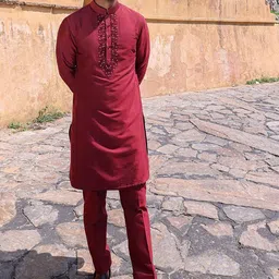 ABKASA Embroidered Mandarin Collar Kurta with Trouser-picture-56