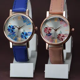 VIRAKTI Women Set of 2 Leather Straps Analogue Watch F-49-BLUE-PINK-COMBO-image-73