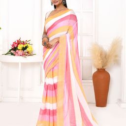 Piyari Fashion Striped Printed Pure Cotton Taant Saree With Stitched Blouse-picture-27