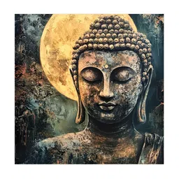 RANDOM Yellow & Grey Buddha Religious Canvas Wall Art-image-84