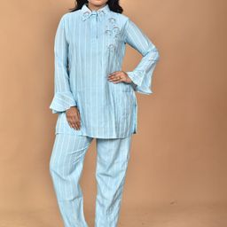 Morchari Hand Embroidered Shirt Collar Neck Tunic With Trousers Co-Ords-image-82