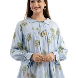 DMP FASHION Women Floral Printed Tie-Up Neck Cotton Top-picture-17