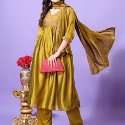 KALINI Women Ethnic Motifs Embroidered Regular Kurta with Palazzos & With Dupatta-image-77