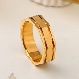 Estele Men Gold Plated Hexagon Band Ring-image-17