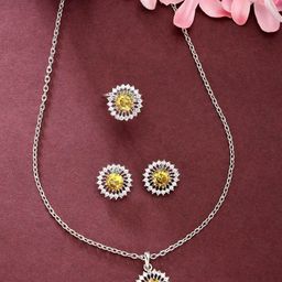 ZENEME Rhodium Plated AD Studded Jewellery Set-image-75
